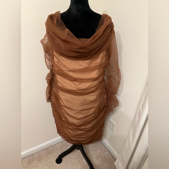 Fashion Nova Dresses & Skirts - Brand New!  Fashion Nova Nude Bandage Dress with Sheer Ruching, Sz 3X